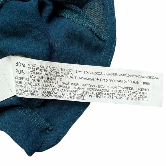 Zara W&B Collection Teal Sheer Mesh Panel Keyhole Back 3/4 Sleeve Blouse - Small - Picture 10 of 16